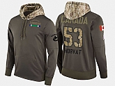 Nike Canucks 53 Bo Horvat Olive Salute To Service Pullover Hoodie